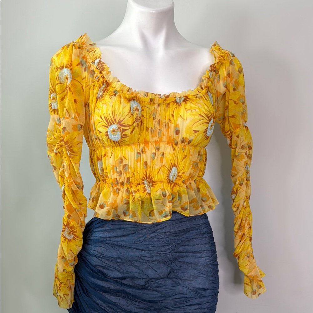 Urban Outfitters Bright Semi sheer Puffed Crop Top